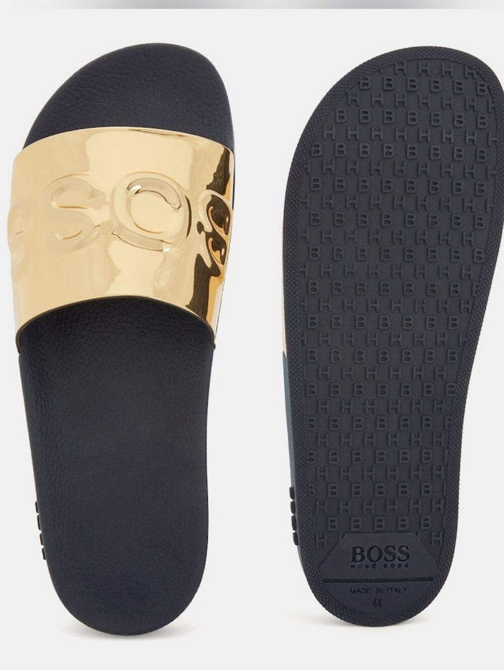 Hugo Boss Gold Logo Pool Slides Navy Blue Men’s Size 41 Made in Italy